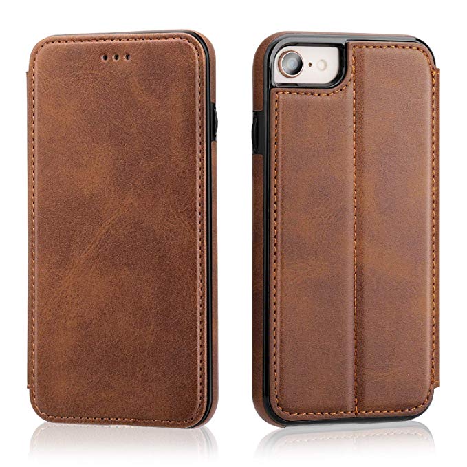iPhone 8 iPhone 7 Flip Case with Wallet Card Holder, OT ONETOP Premium PU Leather Hidden Magnetic Closure Kickstand Protective Cover Case Compatible with iPhone 7/8 4.7 Inch - Brown