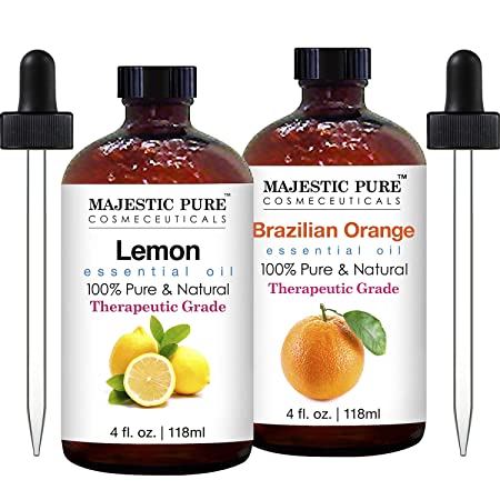 Lemon Essential Oil and Orange Essential Oil Bundle by Majestic Pure - Great Combo for Aromatherapy, Massage, Topical and Household Uses