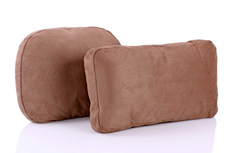 Soft Car Headrest Pillow - Microfiber Pain Relief Head Restraint for Neck Support - Brown (seat cushion kit - 1 set)