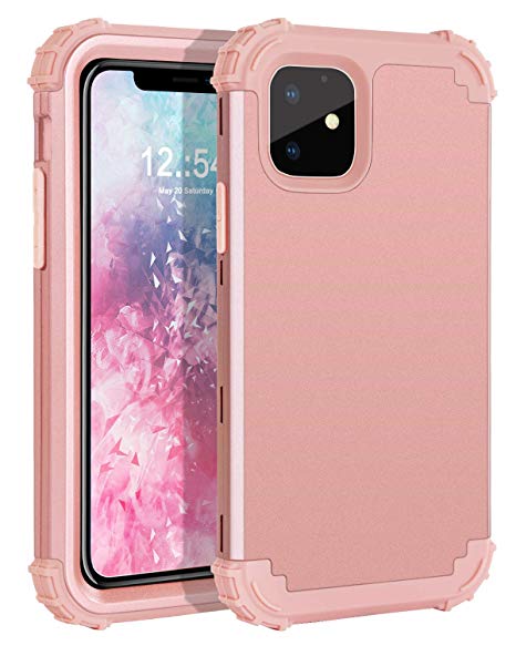 BENTOBEN iPhone 11 Case, iPhone 11 Phone Case, 3 in 1 Heavy Duty Rugged Hybrid Soft Silicone Bumper Solid Hard PC Cover Impact Resistant Shockproof Protective Case for Apple iPhone 11 6.1", Rose Gold