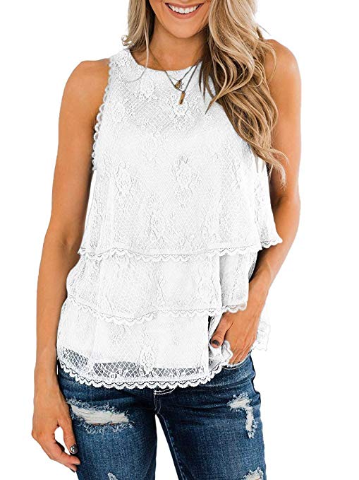 GAMISOTE Womens Lace Crochet Sleeveless Tops Sexy Halter Hollow Out Nightout Tanks Blouse