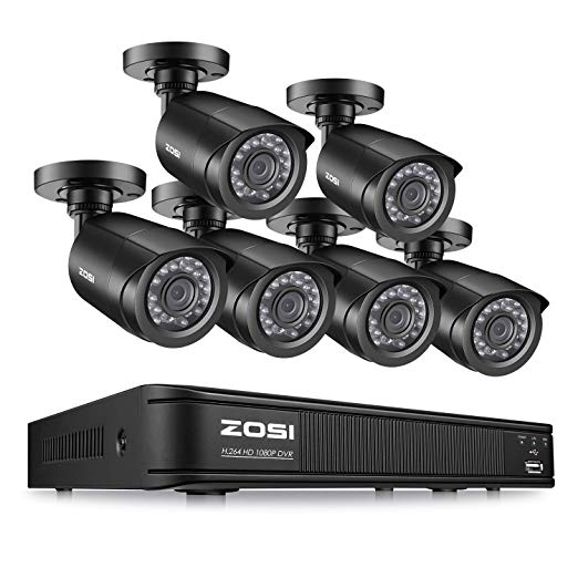 ZOSI Home Security Camera System 1080P, 8 Channel CCTV DVR Recorder with 6 Pack 1080p HD Surveillance Camera Outdoor Indoor, No Hard Drive