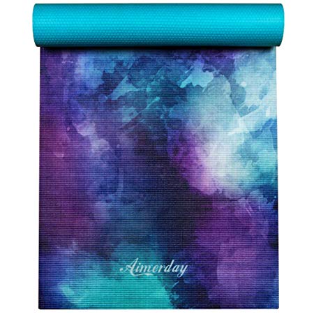 Aimerday Premium Printed 1/4" Extra Thick Yoga Mat High Density 72X24 Inch Non Slip Eco-Friendly Anti-Tear Floor Pilates Exercise Mat for Yoga, Workout, Fitness with Carrying Strap & Bag 6mm