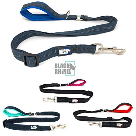 Black Rhino – Adjustable Length Dog Leash (3-5 Ft) with Soft Neoprene Padded Handle | Heavy Duty Lead for Easy Control | Small Medium Large Breeds | Reflective Stitching