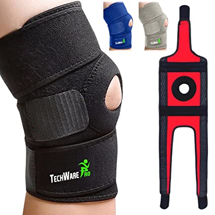 TechWare Pro Knee Brace Support - Relieves ACL, LCL, MCL, Meniscus Tear, Arthritis, Tendonitis Pain. Open Patella Dual Stabilizers Non Slip Comfort Neoprene. Adjustable Bi-Directional Straps - XLarge