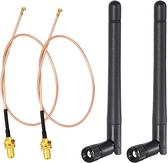 Bingfu Dual Band WiFi Antenna 2.4GHz 5GHz 5.8GHz 3dBi MIMO RP-SMA Male (2-Pack)   2 x 12 inch u.fl to Rp-SMA Cable for WiFi Router Wireless Mini PCI Express PCIE Network Card Adapter