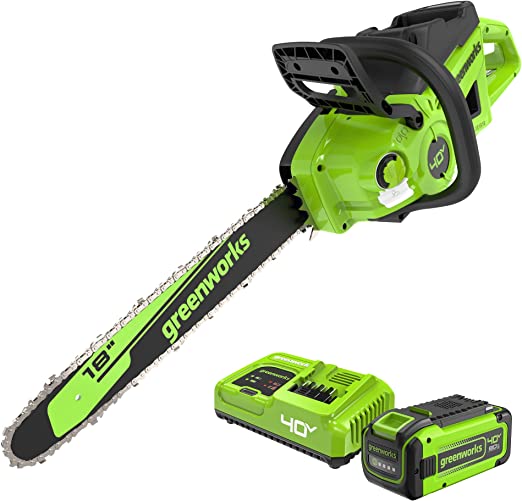 Greenworks 40V 18" TruBrushless™ Cordless Chainsaw (Great For Tree Felling, Limbing, Pruning, and Firewood), 8.0Ah Battery and Rapid Charger Included