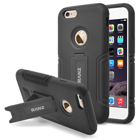 iPhone 6S Plus Case, RANZ Black Hybrid Armor Case Protective Dual Layer Protective and Advanced Shock Absorption Protection with Kick-Stand Feature for Apple iPhone 6/6S Plus 5.5-Inch