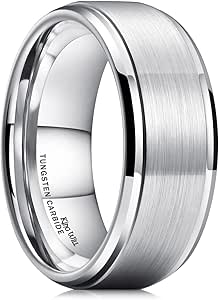 King Will Basic Tungsten Ring for Men 6mm 7mm 8mm 9mm 10mm Silver Blue Tungsten Wedding Band Matte Brushed Finish Comfort Fit