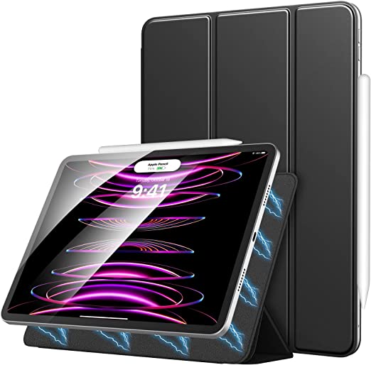 MoKo Magnetic Case Fit iPad Pro 12.9 Case 6th/5th/4th/3rd Generation 2022/2021/2020/2018, [Support Apple Pencil 2nd Charging] Slim Lightweight Smart Folio Shell Stand Cover Auto Wake/Sleep, Black