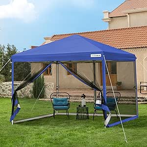 VIVOHOME 10x10ft Easy Pop-Up Canopy, Outdoor Screen Tent with Mosquito Netting, 2 Zipper Doors, and Roller Bag for Yard Camping Picnic Party Events, Blue