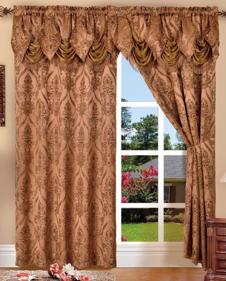 Elegant Comfort Penelopie Jacquard Look Curtain Panel Set, 54 by 84-Inch, Brown, Set of 2