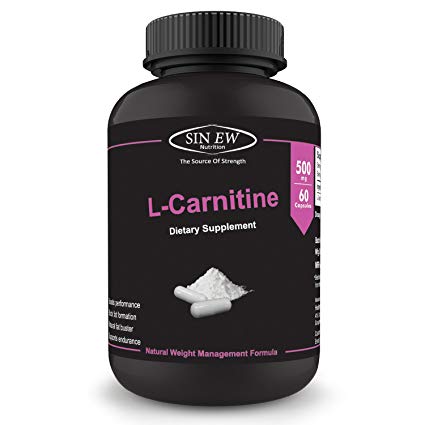 Sinew Nutrition L-Carnitine - (60 Capsules) 500 mg per Serving, 100% Veg, Pure & Natural Fat Burner Supplement