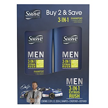 Suave Men 3 in 1 Shampoo Conditioner and Body Wash, Citrus Rush 28 oz, Twin Pack, 2 Count