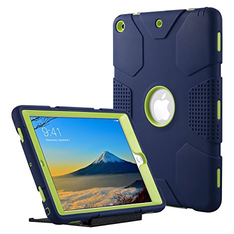 iPad 9.7 2017 Case, ULAK Triple Layer Design Heavy Duty Shockproof Protective Rugged Cover Armor Case for New Apple iPad 9.7 inch 2017, Navy   Yellow