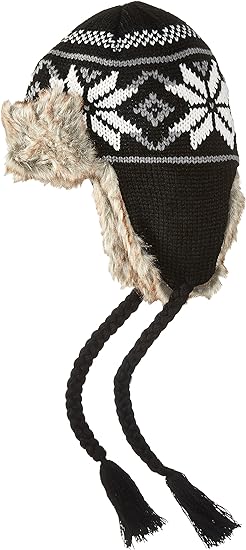 La Fiorentina Women's Knit Trapper Hat with Faux Fur and Tassels