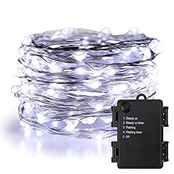 ER CHEN Battery Operated String Lights, 33ft/10M 100 LED Fairy Lights with Timer, Waterproof Silver Coated Copper Wire Christmas Lights for Bedroom Wedding Party (Cool White)