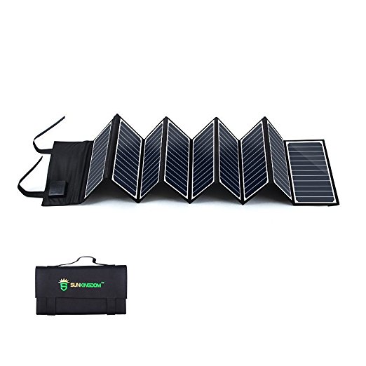 SUNKINGDOM™ 60W 2-Port DC USB Solar Charger with High-efficiency Portable Foldable Solar Panel PowermaxIQ Technology for iPhone, iPad, iPod, Samsung, Camera, and More (Black)