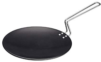 Futura L52 Hard Anodised Concave Tava Griddle, 10-Inch, 4.88 with Steel Handle, 26 cm, Black