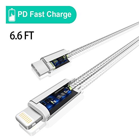 USB Type C to Lightning Cable Fast Charging Cord 6.6FT/2M Power Delivery/PD USB C to Lightning Cable Quick Charging & Syncing for iphone X/8/8 Plus (silver grey)