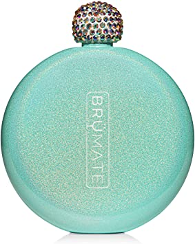 Brümate Holographic Glitter Spirit Flask - 5oz Stainless Steel Pocket & Purse Liquor Flask with Rhinestone Cap - Cute, Girly & Discreet for Drinking - Perfect Gift for Women (Glitter Aqua)