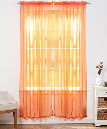 4-PACK: Sheer Voile Curtain Panels - Assorted Colors (ORANGE)