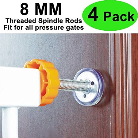 Baby Gate Threaded Spindle Rod 8MM,Replacement Hardware Parts Kit for Pet & Dog Safety Pressure Mounted Gates - Extra Long Wall Mounting Accessories Screws Rod Adapter Bolts(4 Pack)