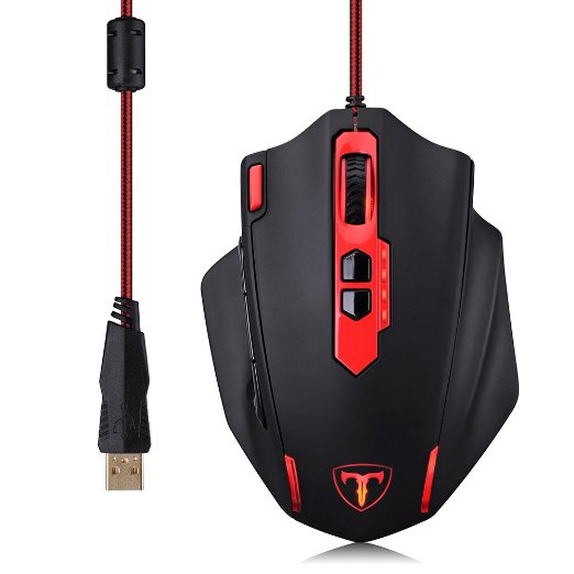 Programmable VicTsing Thunderbird 11 Buttons Wired Gaming Mouse 4000 DPI 1000Hz Return-Rate with 8 Weights for Pro Gamer and Office - Red