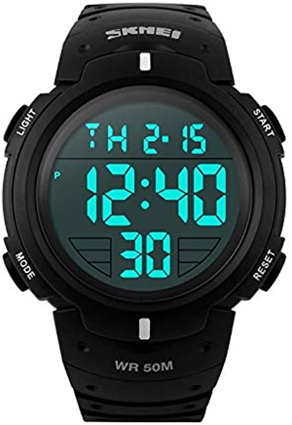 Mens Digital Watch, Sports Military Black Watches 50M Waterproof Outdoor Large Face Chronograph Army Watch with LED Screen Alarm Date Wrist Watch for Men