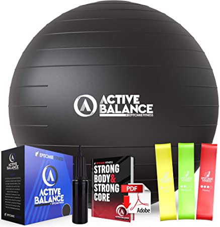 Active Balance Exercise Ball with Resistance Bands & Hand Pump – Premium Balance Ball for Fitness, Health, Relief & More – No-Slip Stability Ball