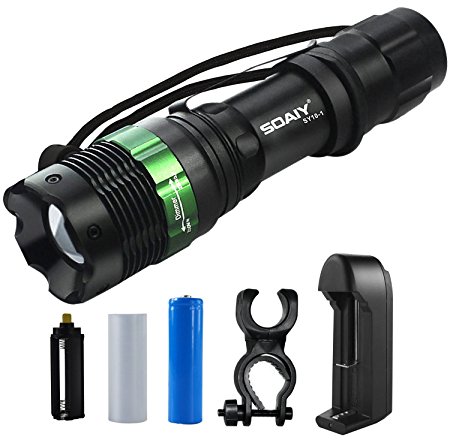 SOAIY® Waterproof Adjustable Focus Zoom 3 Mode Brightness Cree 240 Lumens Led Flashlight Torch Light for Cycling Camping Hiking (Bike Mount & Rechargeable 18650 Battery & Charger Included)