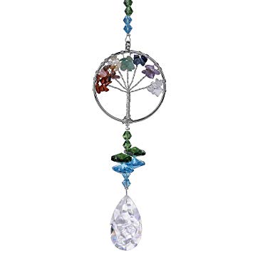 H&D Crystal Sun Catcher Tree of Life Window Ornament with 38mm Crystal Prism