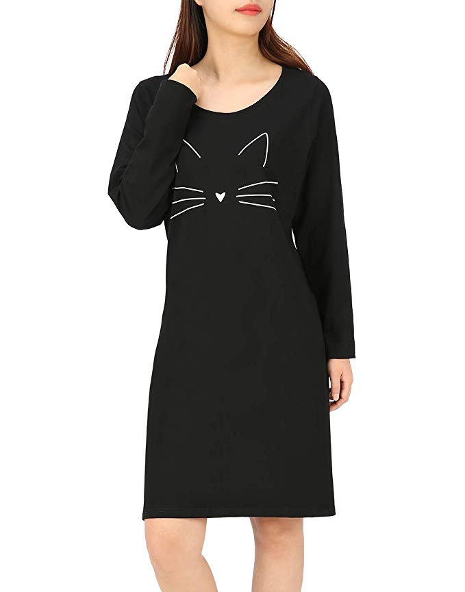 HDE Women's Sleep Shirt Dress Long Sleeve Nightgown Pajama Oversized Nightshirt