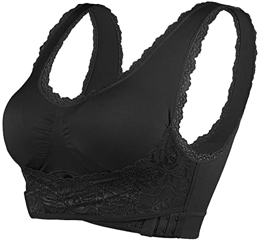 Women Wireless Lace Bra - Adjustable Front Cross Side Buckle Bras Seamless Comfy Wide Straps Underwear Plus Size for Leisure Yoga