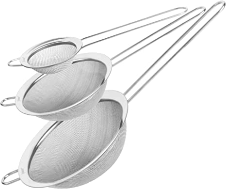 ipow Fine Mesh Strainer Kitchen Sieve Stainless Steel Sieves for Cooking Sieves and Strainers Set Solid Weld Handle Dishwasher Safe