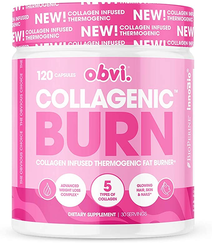Obvi Collagenic Fat Burner Capsules, Thermogenic Fat Burner Infused with 5 Types of Collagen, Benefits Hair, Skin, Nails, Joints (30 Servings)