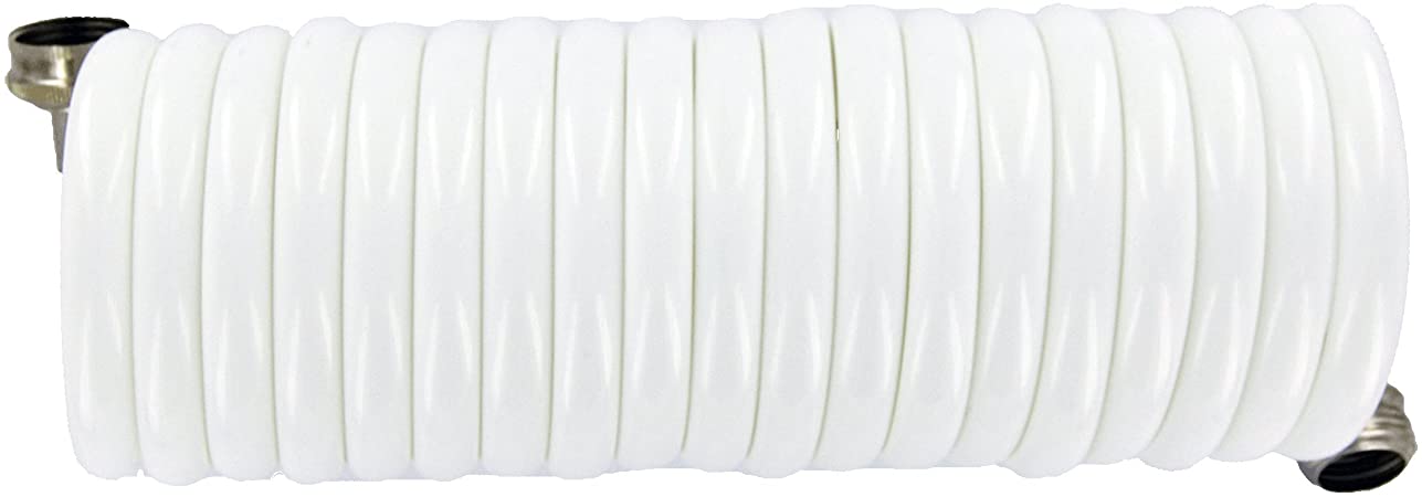 Plastair SpringHose PUW615B9-M-11S-AMZ Light Polyurethane Lead Free Drinking Water Safe Marine/RV Recoil Hose, White, 3/8-Inch by 15-Foot