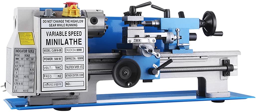 MosaicAL 550W Mini Metal Lathe 7 x 12 Inch Metal Lathe 2250 RPM Infinitely Variable Spindle Speed Mini Lathe for Various Types of Metal Wood Turning (7x12 inch 550W 0618-3B)