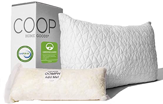 Coop Home Goods - Premium Adjustable Loft Pillow - Hypoallergenic Cross-Cut Memory Foam Fill - Lulltra Washable Cover from Bamboo Derived Rayon - CertiPUR-US/GREENGUARD Gold Certified - King