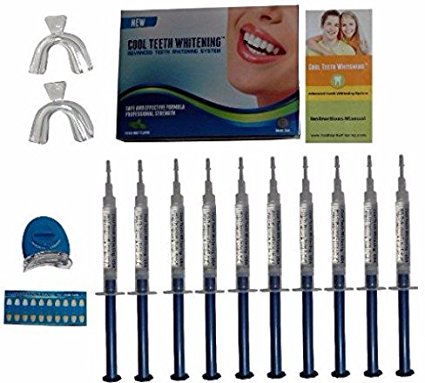 Cool Teeth Whitening Kit 44% with 10 Syringes of Gel - (10) 3cc 44% Gel Syringes - 2 Trays - 1 Accelerator Blue LED Light - Shade Guide - Instructions Manual - Sealed Retail Box By Cool Teeth Whitening ™