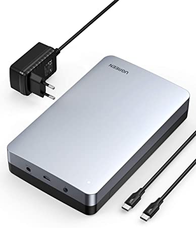 UGREEN USB C Festplattengehäuse 3,5 Zoll mit USB C 3.1 Gen 2 bis zu 10Gbps USB 3.5 Zoll Festplatten Gehäuse für SATA HDD und SSD Externes Gehäuse HDD Case unterstützt UASP, Werkzeugfrei, Aluminum