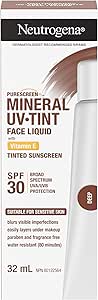 Neutrogena Purescreen  Mineral UV Tint Face Liquid Sunscreen, Deep Skin Tone, SPF 30, Vitamin E, UV Protection, 32-mL