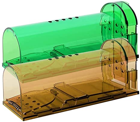 Humane Mouse Trap, Live Mice Trap, Reusable Indoor and Outside Mouse Traps, Kids/Pets Safe, Easy to Set (2, Brown   Green)