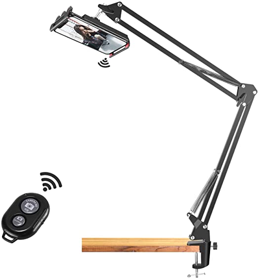 Neewer 33-Inch Overhead Video Stand Phone Mount Table Top Scissor Arm Stand with Phone Clamp and Remote Control for Baking Crafting Demo Drawing Sketching Recording, Live Streaming, Online Teaching