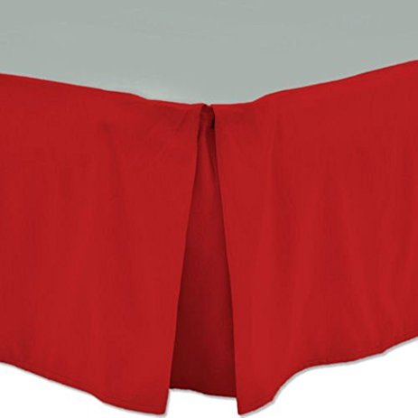 Crescent Bedding Pleated Bed Skirt Easy Care, Quadruple Pleated Design, Fabric Base Allows for Natural Draping, 15" Fall Covers Legs and Bed Frame (Full, Red)