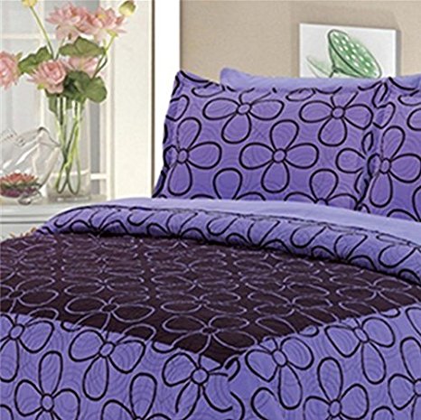 Dovedote Dovedote Cotton Daisy Dream Bedspread with Matching Sheet Set, QUEEN, Dark Purple Mocha, Reversible, 7 Piece