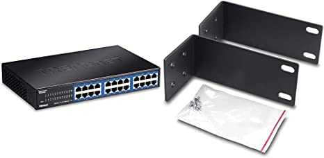 TRENDnet 24-Port Unmanaged Gigabit GREENnet Desktop Switch, Ethernet Network Switch, Black, TEG-S24DG & Rack Mount Kit, Compatible with TEG-S16Dg /TEG-S24Dg, ETH-11MK, Black