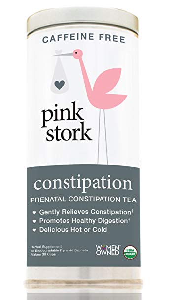 Pink Stork Constipation: Prenatal Constipation Relief Tea, USDA Organic Loose Leaf Herbs in Biodegradable Sachets, Promote Digestion, Relieve Discomfort -30 Cups, Caffeine Free,