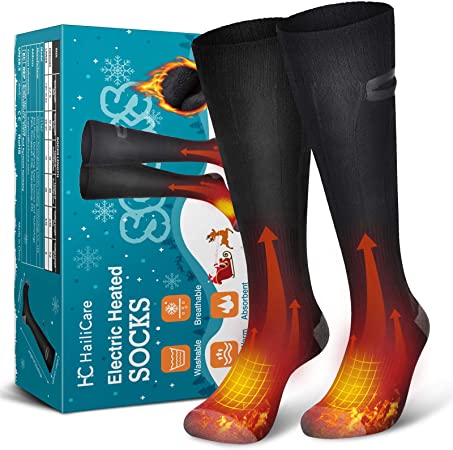 HailiCare Electric Heated Socks for Men Women, Rechargeable 4000mAh Battery Heating Socks, 3 Heating Settings Thermal Sock Winter Warm Cotton Socks, Outdoor Fishing Hiking Skiing Cycling Camping