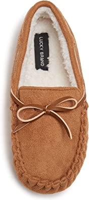 Lucky Brand Boy's Micro-Suede Cozy Moccasin Slippers with Faux Sherpa Lining